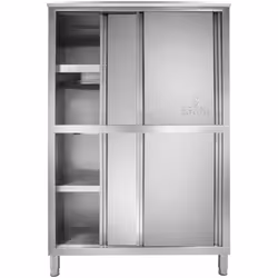 Dimensions: 50 x 118 x 180,5 cm 4 étagères 2 portes coulissantes Pieds réglables Acier inoxydable Elément conçu pour les doma ...