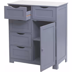 Commode meuble d'appoint 5 tiroirs et 1 porte 80x70x35cm gris Cette commode pratique en bois impressionne par son élégance si ...