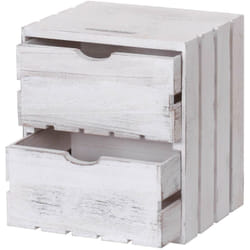 Décoshop26 - Petit meuble de rangement table de chevet en bois style vintage 2 tiroirs 36x32x26cm blanc 040002484