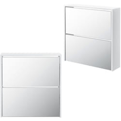 Meuble à chaussure rangement porte-chaussures pour 6 paires de chaussures 2 surfaces de stockages mdf miroir 67 x 63 x 17cm blanc