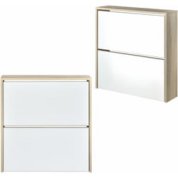 Meuble à chaussure rangement porte-chaussures pour 6 pairs de chaussures 2 surfaces de stockages mdf miroir 67 x 63 x 17 cm chêne