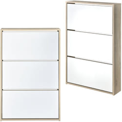 Meuble à chaussure rangement porte-chaussures pour 9 pairs de chaussures 3 surfaces de stockages mdf miroir 102,5 x 63 x 17 cm chêne