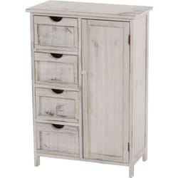 Commode petit meuble de rangement style vintage 82x55x30cm blanc vieilli 040002489