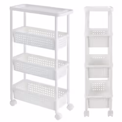 Meuble de rangement à roulettes - Blanc - 100 cm - Polypropylène - Chariot pratique - Salle de bain