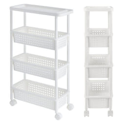 Meuble de rangement à roulettes - Blanc - 100 cm - Polypropylène - Chariot pratique - Salle de bain