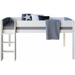 Lit mezzanine mi-hauteur avec sommier à lattes 90x200cm échelle en bois blanc et gris LIT06168