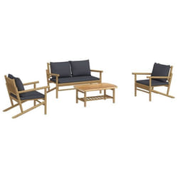 Salon de jardin meuble d exterieur ensemble de mobilier 4 pieces avec coussins gris fonce bambou