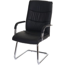Décoshop26 - Fauteuil de bureau sans roulettes chaise de conférence avec accoudoirs en pvc noir 040001927