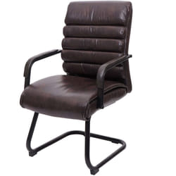 Fauteuil de bureau sans roulettes chaise de conférence assise et dossier arrondis pvc marron 040001928