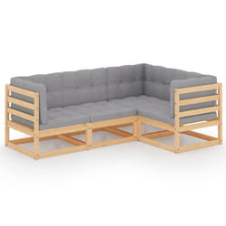 Salon de jardin meuble d exterieur ensemble de mobilier 4 pieces avec coussins bois de pin massif