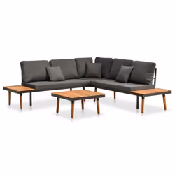 Salon de jardin meuble d exterieur ensemble de mobilier 4 pieces avec coussins bois d acacia solide