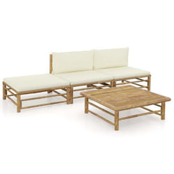 Salon de jardin - Non spécifié - Ensemble 4 pièces - Bambou - Coussins amovibles - Beige