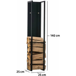 Range-bûches étagère en métal noir bois de cheminée 25x25x140 cm DEC10022
