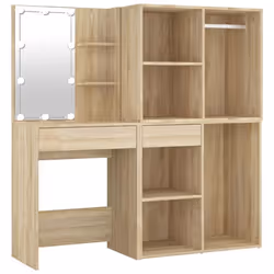 Coiffeuse a led avec 2 armoires 60 x 40 x 140 cm bois d ingenierie beige