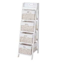 etagère echelle avec 4 tiroirs panier 101 par 30 style vintage en bois blanc