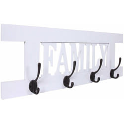 Porte-manteau mural patère en bois blanc avec 4 crochets 20,5x60x1,5 cm MED04064