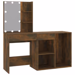 Coiffeuse a led avec armoire 60 x 40 x 140 cm chene fume bois d ingenierie