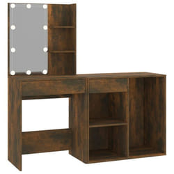 Coiffeuse a led avec armoire 60 x 40 x 140 cm chene fume bois d ingenierie