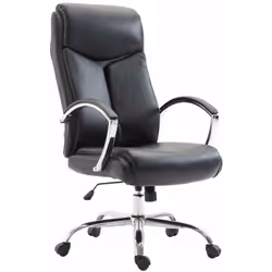 Chaise de bureau en synthétique noir Hauteur réglable Mécanisme d'inclinaison intégré Structure en métal chromé et sur 5 roul ...