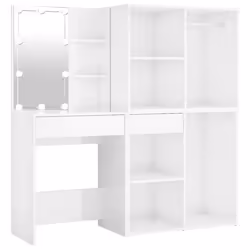 Coiffeuse a led et 2 armoires blanc brillant bois d ingenierie