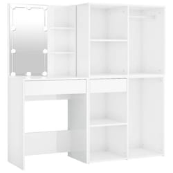 Coiffeuse a led et 2 armoires blanc brillant bois d ingenierie