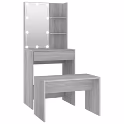 Ensemble de coiffeuse tabouret avec led 60 x 40 x 140 cm bois d ingenierie gris