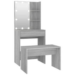 Ensemble de coiffeuse tabouret avec led 60 x 40 x 140 cm bois d ingenierie gris