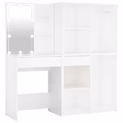 Coiffeuse a led avec 2 armoires 60 x 40 x 140 cm bois d ingenierie blanc
