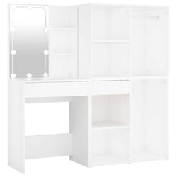 Coiffeuse a led avec 2 armoires 60 x 40 x 140 cm bois d ingenierie blanc