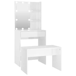 Ensemble de coiffeuse design avec led 60 x 40 x 140 cm bois d ingenierie blanc brillant