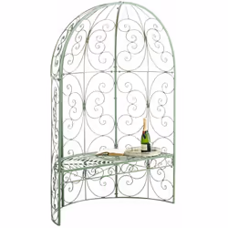 Banc de jardin avec arche à rosiers en métal vert vieilli Parfait pour les plantes grimpantes (roses ou lierres). Le revêteme ...