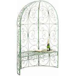 Décoshop26 - Banc de jardin avec arche à rosiers en métal vert vieilli style vintage MDJ10185