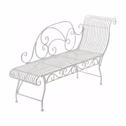 Banc / banquette en fer forgé, couleur blanc vieilli dossier côté droit Cet article est conçu pour une utilisation à l'intéri ...