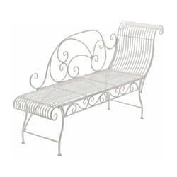 Décoshop26 - Banc de jardin banquette design en fer forgé blanc vieilli dossier côté droit 156x46 cm MDJ10190
