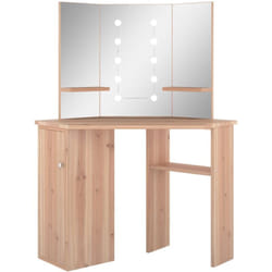 Helloshop26 - Coiffeuse table de maquillage design meuble mobilier de chambre d'angle avec led 111 x 54 x 141,5 cm chêne