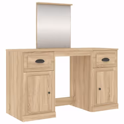 Coiffeuse - Design - Chêne Sonoma - Miroir Inclus - Rangement Pratique - 130x50x1325 cm