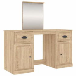 Coiffeuse - Design - Chêne Sonoma - Miroir Inclus - Rangement Pratique - 130x50x1325 cm