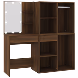 Coiffeuse table de maquillage design meuble mobilier de chambre 60 x 40 x 140 cm a led avec armoires chene bois d ingeni