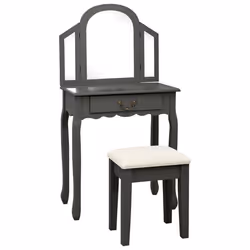 Coiffeuse table de maquillage et tabouret 65 x 36 x 128 cm bois MDF gris