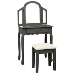 Coiffeuse table de maquillage et tabouret 65 x 36 x 128 cm bois MDF gris