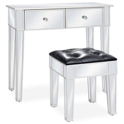 Coiffeuse table de maquillage design meuble mobilier de chambre miroir 80 x 38 x 76 cm avec tabouret MDF et verre