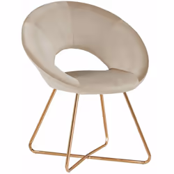 Fauteuil chaise lounge en tissu crème avec pieds en métal Assise en tissu velours Structure métallique doré Montage simple Di ...