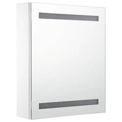 Armoire de salle de bain - LED - 50x135x60 cm - Blanc et Argent - 3 étagères - Miroir
