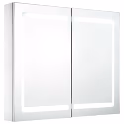 Armoire de salle de bain - LED - 80 x 122 x 68 cm - MDF blanc - 3 étagères - Miroir avec USB