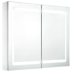 Armoire de salle de bain - LED - 80 x 122 x 68 cm - MDF blanc - 3 étagères - Miroir avec USB