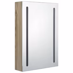 Armoire de salle de bain - LED - 50 x 13 x 70 cm - MDF chêne - 3 étagères - Miroir intégré