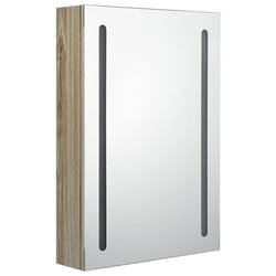 Armoire de salle de bain - LED - 50 x 13 x 70 cm - MDF chêne - 3 étagères - Miroir intégré
