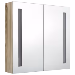 Armoire de salle de bain - LED - Chêne - 62 x 14 x 60 cm - 3 étagères - Miroir intégré