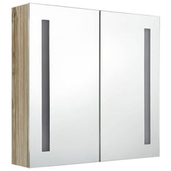 Armoire de salle de bain - LED - Chêne - 62 x 14 x 60 cm - 3 étagères - Miroir intégré