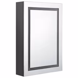 Armoire de salle de bain - LED - Gris - 50 x 13 x 70 cm - 3 étagères - Miroir